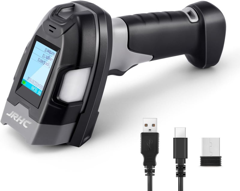 JRHC Barcode Scanner Wireless, Industrial 1D Laser Bar Code Scanners 2 in 1 Plug and Play Rugged Heavy Duty & IP65 Waterproof, Long-Distance Wireless Handheld Barcode Reader with 1.8" Screen - Image 2